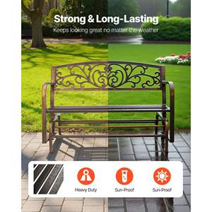 50-Inch Outdoor Carbon Steel Glider <b>Bench</b> Armrests <b>Cast</b> <b>Iron</b> Backrest Weatherproof for Patio <b>Garden</b> Front Porch Antique Bronze - Product Image 2