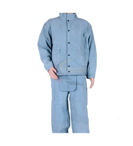 Veste de travail en cuir de vachette marron, vêtements de sécurité pour la soudure, avec pantalon, protection durable des mains - Product Image 6