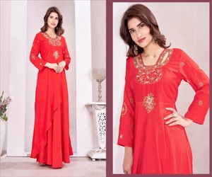 Robe de soirée tendance en mousseline brodée, tenue de fête, prix de gros, vêtement ethnique rouge - Product Image 3
