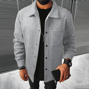 Chaqueta de Lana de Oveja con Cuello Mandarín de Lujo para Hombre, Marca Personalizada, Otoño Invierno, Corte Holgado, Estilo Urbano, Impermeable, Resistente al Viento, Casual - Product Image 2