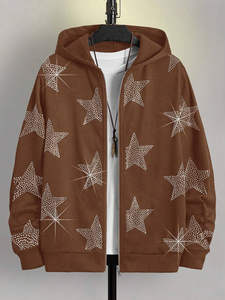 Vente Chaude Sweat à Capuche Homme à Épaules Tombantes, Style Urbain, Molleton Épais, Design Strass, 100% Coton Uni, Hiver - Product Image 6