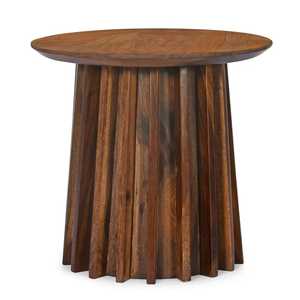 Modern <b>Round</b> Solid Wood <b>Side</b> <b>Table</b> Fluted Column Pedestal End <b>Table</b> Handcrafted Walnut Finish Accent <b>Table</b> for Living Room Home - Product Image 1