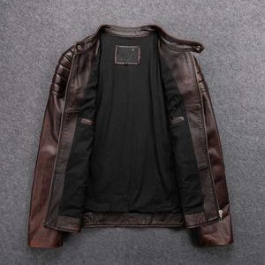Men's PU <b>Leather</b> Motorcycle <b>Jacket</b> Slim Fit Stand Collar Zipper Closure Dark <b>Brown</b> Biker Style Outerwear Winter Wear - Product Image 4