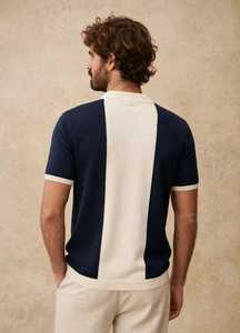 Chemise décontractée pour homme en maille unie 100 % polyester, grande taille, manches courtes, col blanc, boutonnée, bleu marine - Product Image 3
