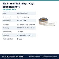 Nextwaves UHF RFID Étiquette de bijoux UHF à puce intégrée 49x11 mm Puce 7U 860-960 MHz pour bagues, montres, lunettes