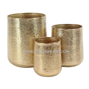 Nouveaux pots de fleurs classiques en aluminium doré, texture martelée, pour décoration de salon, de jardin, centres de table, fournitures en vrac - Product Image 1