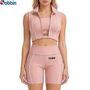Top Trending Hot Selling Summer Clothes Women Custom Streetwear <b>Workout</b> Sets Zip up Short Sleeve <b>Jacket</b> and Shorts 3 Pcs Set - Product Image 4