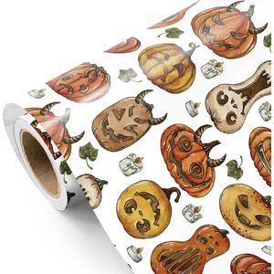 Carta da Regalo Mini Rotolo con Stampa Zucca Spettrale per Halloween e Compleanni, 43 cm x 5 m - Product Image 3