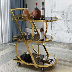 Chariot de bar moderne noir en métal et bois, combinaison bois et métal, 4 roues pivotantes, étagère de rangement - Product Image 4