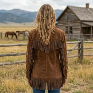 <b>Brown</b> Suede Fringe <b>Jacket</b> For <b>Women</b> - Handmade Western Boho Fall Style - Product Image 3