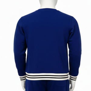 Sudadera de Hombre de Manga Larga de Felpa de Algodón Grueso con Logotipo Personalizado Bordado, Puños y Dobladillo Acanalados a Rayas - Product Image 3