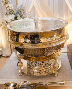 Chauffe-Plats Premium Gold Station avec Lampe Chauffante Intégrée et Cadre à Motifs Géométriques – Vente en Gros Inde - Product Image 2