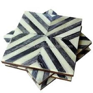 Posavasos de madera de alta calidad con incrustaciones de hueso de 4 piezas de estilo clásico moderno, logotipo personalizado para té, café y más, hecho a mano en la India - Product Image 6