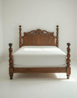 Lit double en bois massif de style américain de luxe, vintage français, simple et rustique, 1,8 m, en cuir, pour chambre principale