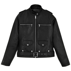Chaquetas de piel de cordero negras personalizadas para mujer, estilo Moto Rider con rayas perladas, decoraciones bordadas personalizadas, gran oferta - Product Image 1