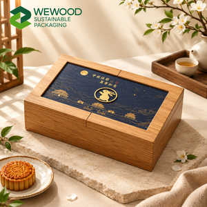 Boîte cadeau en bois de qualité supérieure pour gâteaux de lune avec compartiments personnalisés |   Emballage en bois écologique réutilisable - Product Image 1