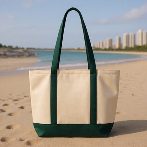 Wholesale Custom Printed Cotton <b>Canvas</b> <b>Tote</b> Bag Reusable Eco Friendly Travel Bag Navy Bottom Large Capacity Zipper Closure - Product Image 4