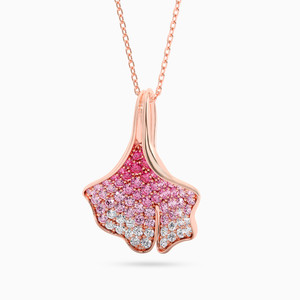Collar con Colgante de Oro Rosa con Diseño de Hoja de Ginkgo y Pavé de Diamantes Rosados a Blancos, Cadena de Serpiente, Joyería de Lujo para Uso Diario para Mujer - Product Image 2