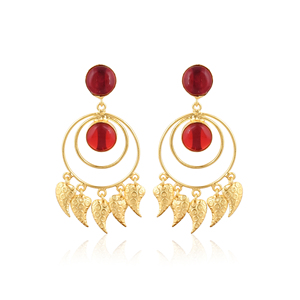 Elegantes Pendientes de Piedra de Granate Hidrochapados en Oro, Joyería de Latón Hecha a Mano para Mujer - Product Image 1
