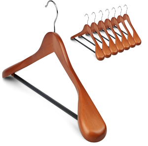 Percha de Madera de Lujo para Ropa con Barra Antideslizante y Gancho Cromado, Diseño Clásico para Armario - Product Image 1