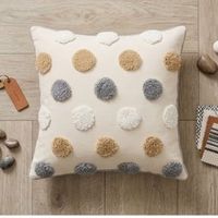 Housse de coussin carrée à pois brodés en chenille, style moderne, pour hôtel, personnalisable, beige, gris, or, pois blancs