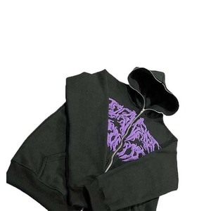 New arrival Men's Black <b>Y2K</b> <b>Zip</b> <b>Up</b> <b>Hoodie</b> Purple Graphic Print Full <b>Zip</b> Sweatshirt for sale - Product Image 1