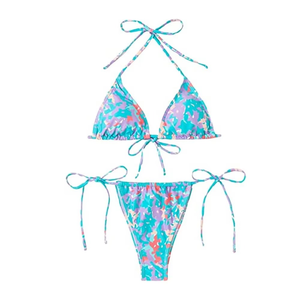Women Printed Swimwear <b>Set</b> Triangle Top with Tie Side Bottom Sexy <b>Bikini</b> for Summer Beachwear Wholesale - Product Image 1