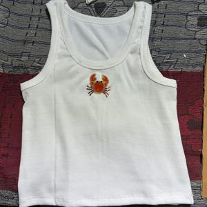 Beaded Embroidery <b>White</b> Ribbed Tank Top Cotton Sleeveless Summer Vest Women Apparel Casual Wear Handmade Handcraft Clothing - Product Image 5