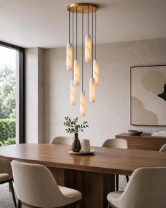 Alabaster Waterfall Chandelier Multi Pendant Brass Natural Stone Luxury Foyer Ceiling <b>Light</b> Modern Decorative Home Lighting - Product Image 4