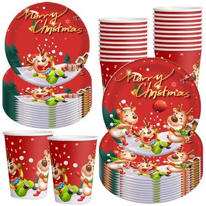 30 pezzi usa e getta per feste di Natale Set di buon natale alce tema include piatti di carta tazze per 10 per la casa invernale - Product Image 1