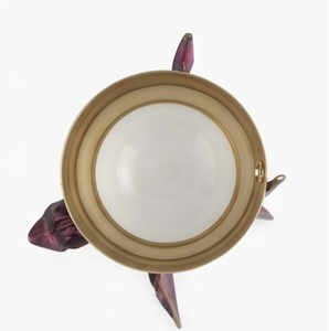 Elegante tazón con borde de oro blanco y base floral morada, tazones decorativos de metal hechos a mano para regalos de boda. - Product Image 3
