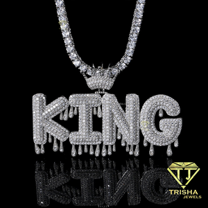 Collier Pendentif Roi Sertie de Pierres Style Hip Hop Streetwear pour Hommes, Design Couronne Goutte d'Eau, Chaîne Personnalisée - Product Image 2