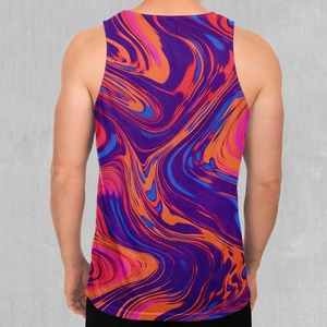 Camiseta sin mangas deportiva de secado rápido con cuello redondo y estampado de sublimación para hombre INDEX, diseño morado, naranja y azul - Product Image 2