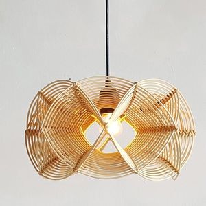 Organic Woven Rattan Lampshade Stacked Petal Pendant <b>Light</b> Fixture Retro Hanging <b>Ceiling</b> Lamp for <b>Office</b> Study - Product Image 3