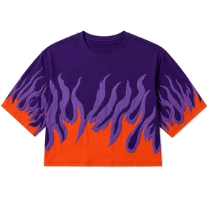 T-shirt décontracté pour homme, coupe ample et oversize, imprimé en relief, style streetwear, 100% coton, grammage lourd 240g, tricoté, motif graphique - Product Image 1