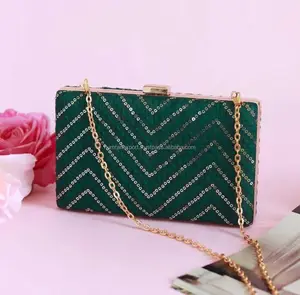 Green Colour Mehak Zig Zag Sequins Embroidered Clutch 2024 Handmade best seller all colours customised available