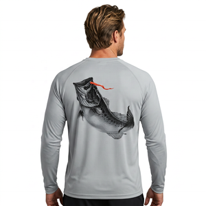 Boys' Adults Grey Long Sleeve Animal Print Fishing <b>Shirt</b> with UPF 50 <b>Sun</b> Protection Anti-UV Outdoor Wear - Product Image 1