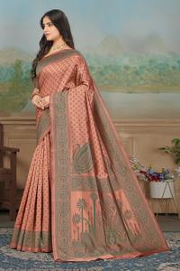 Sari de Seda Banarasi de Diseño Único y Elegante para Mujer, Perfecto para Festivales, Bodas y Fiestas, Disponible para la Venta - Product Image 3