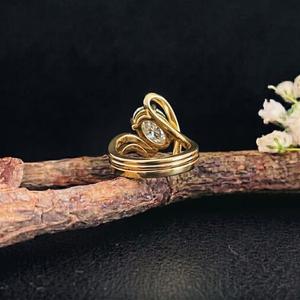 Anillo de compromiso de oro macizo con diamante de corte ovalado y banda en espiral con pavé de diamantes redondos, joyería nupcial de lujo, regalo para ella - Product Image 3