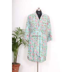 Camisón Kimono Bohemio de Algodón para Mujer, Estilo Indio, Largo Medio, con Cinturón y Botones Decorativos, Ajuste Holgado y Dulce - Product Image 1