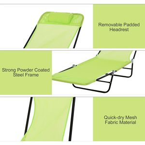 Sdraio Pieghevole a 5 Livelli Regolabili con Poggiatesta in Rete Traspirante per Spiaggia, Patio, Terrazza o Bordo Piscina, Verde - Product Image 5