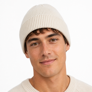 Classic Men's Ribbed Knit Beanie Cream Ivory Cuffed Winter <b>Warm</b> <b>Hat</b> - High Quality winterwear - Product Image 2