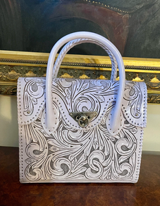 Bolso de Mano de Cuero Genuino con Diseño Vintage para Mujer |   Bolso Satchel con Asa Superior, Estilo Western, con Relieve Floral, Hecho a Mano - Product Image 4