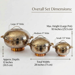 Juego de 3 cacerolas de metal con diseño martillado y base de cobre. Elegantes Platos Aislantes para Servir, Ideales para Catering de Lujo y Cenas en Casa - Product Image 3