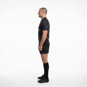 Maillot de rugby personnalisé pour homme, 220 g/m², en poly-spandex, coupe ajustée professionnelle, manches courtes affinées, col noir, uniforme d'équipe sublimé, OEM - Product Image 3
