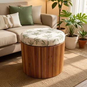 SURINDRA WTST023GPK Round Cushioned Ottoman Side <b>Stool</b> Pleated Accent Modern <b>Seat</b> for Living Room Bedroom Every Room - Product Image 2