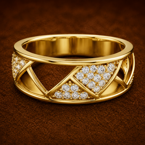 แหวนเพชรทรงกลมเพาะเลี้ยงในห้องปฏิบัติการ ทอง 14K 18K DEF VVS ประดับเพชรแบบฝัง แหวนวงกว้างลายฉลุเรขาคณิต เครื่องประดับชั้นดี ขายส่ง - Product Image 1