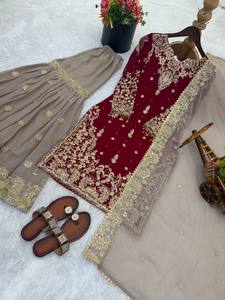 Premium Heavy Embroidered <b>Women</b> Top Bottom Dupatta Set Designer 3 Piece Indian Salwar <b>Suit</b> Elegant Party Wear <b>Wedding</b> Outfit - Product Image 3