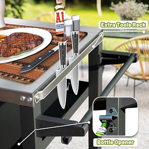 Carrello da Esterno a 3 Ripiani in Acciaio Inossidabile con Ruote, Tavolo per Preparazione Cibo e Forno Pizza Blackstone per Griglie da Campeggio - Product Image 5