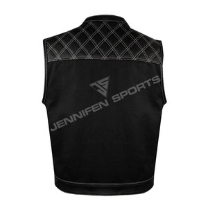 Chaleco de Motociclista de Alta Calidad, Personalizado, a la Moda, con Corte de Diamante, en Cuero Genuino y Tela de Lona para Hombre, de Primera Calidad - Product Image 4
